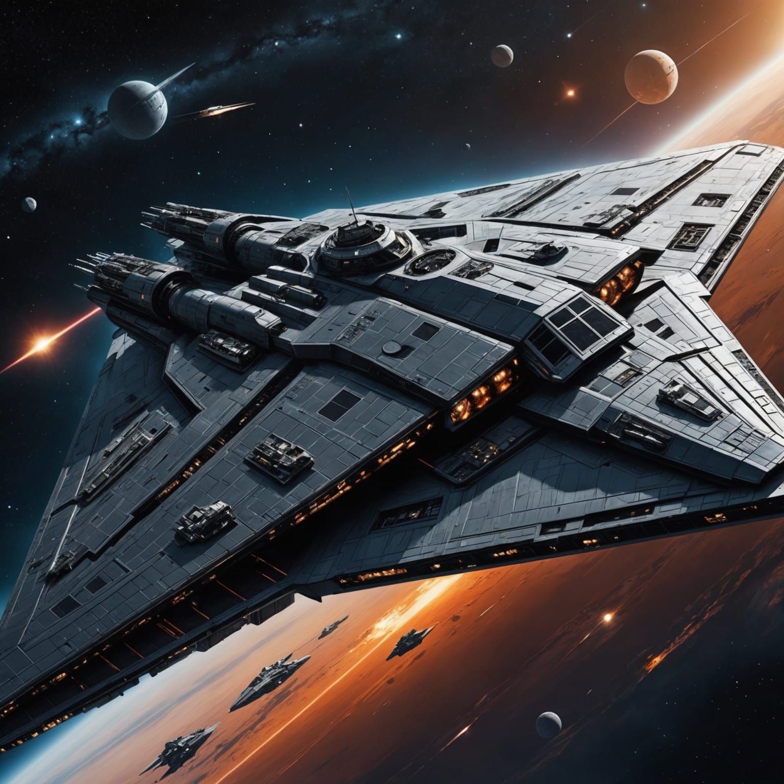 Colossal Spaceship in a Cyberpunk Galaxy