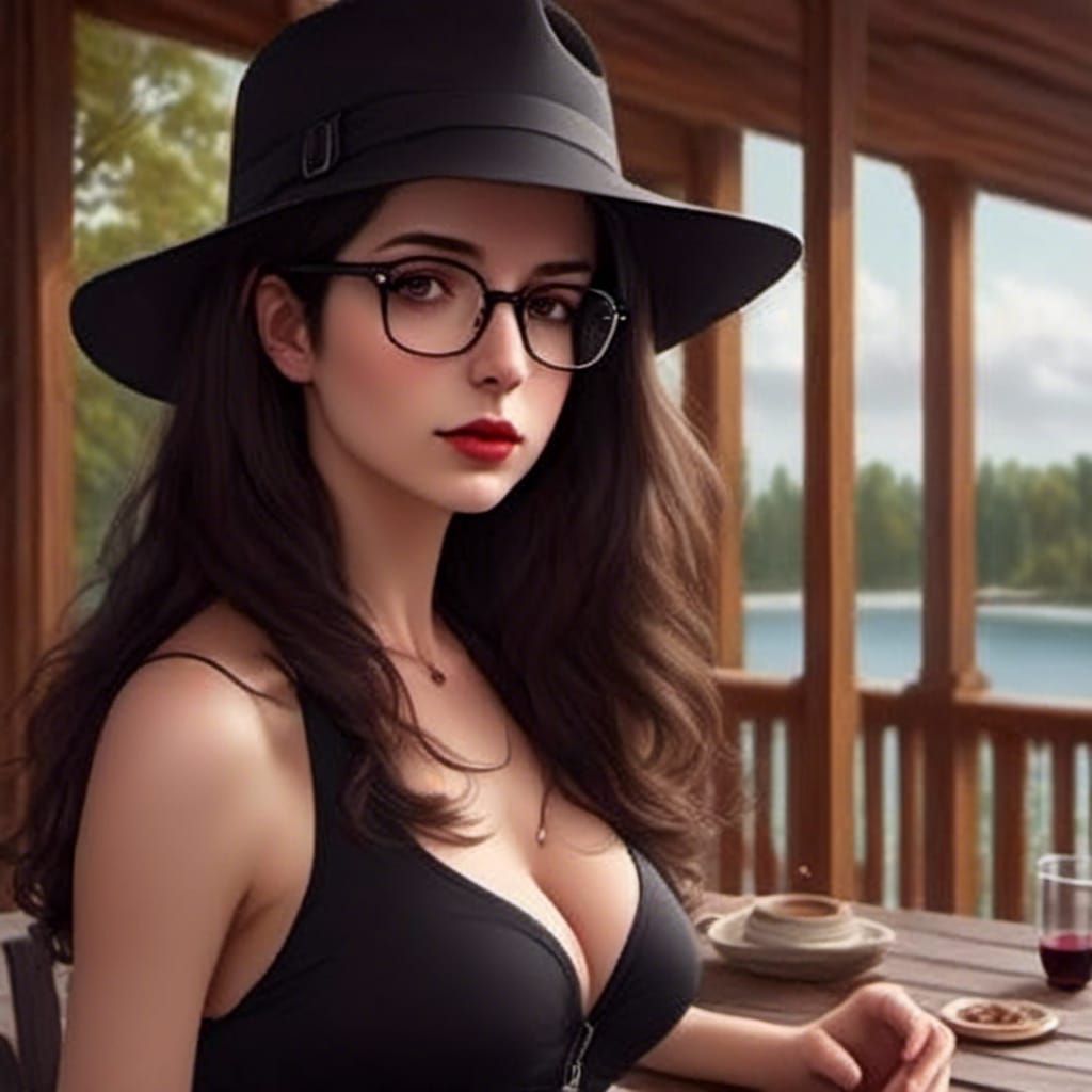 Beautiful Woman in Bikini at Lakehouse Deck