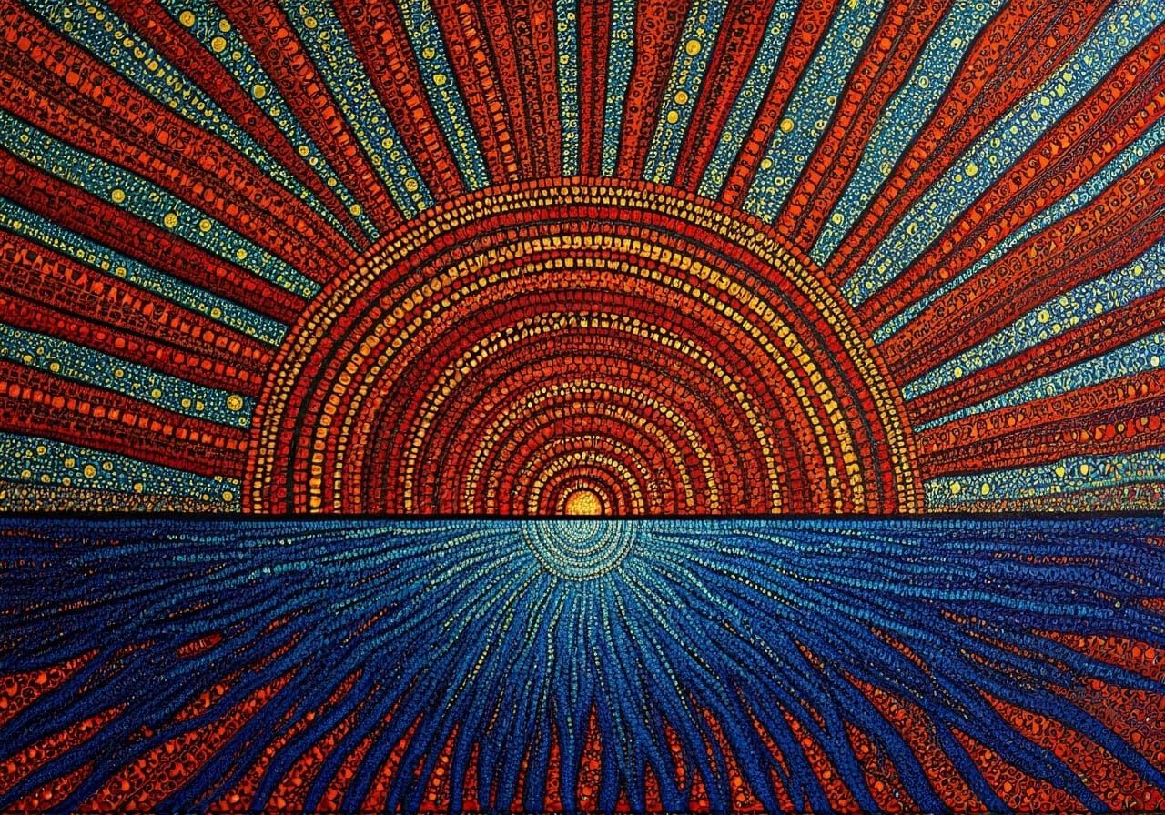 Aboriginal Dot Art of a Sunrise in Pointillism
