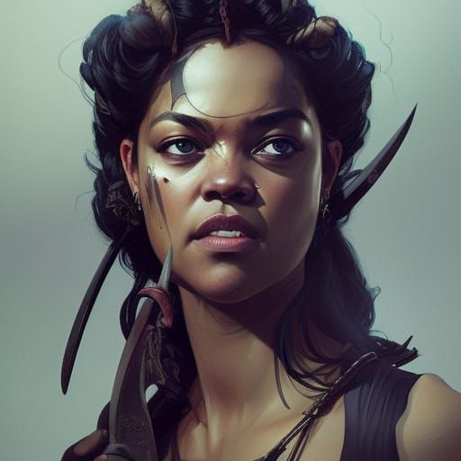 Western Huntress Portrait in Art Nouveau Style