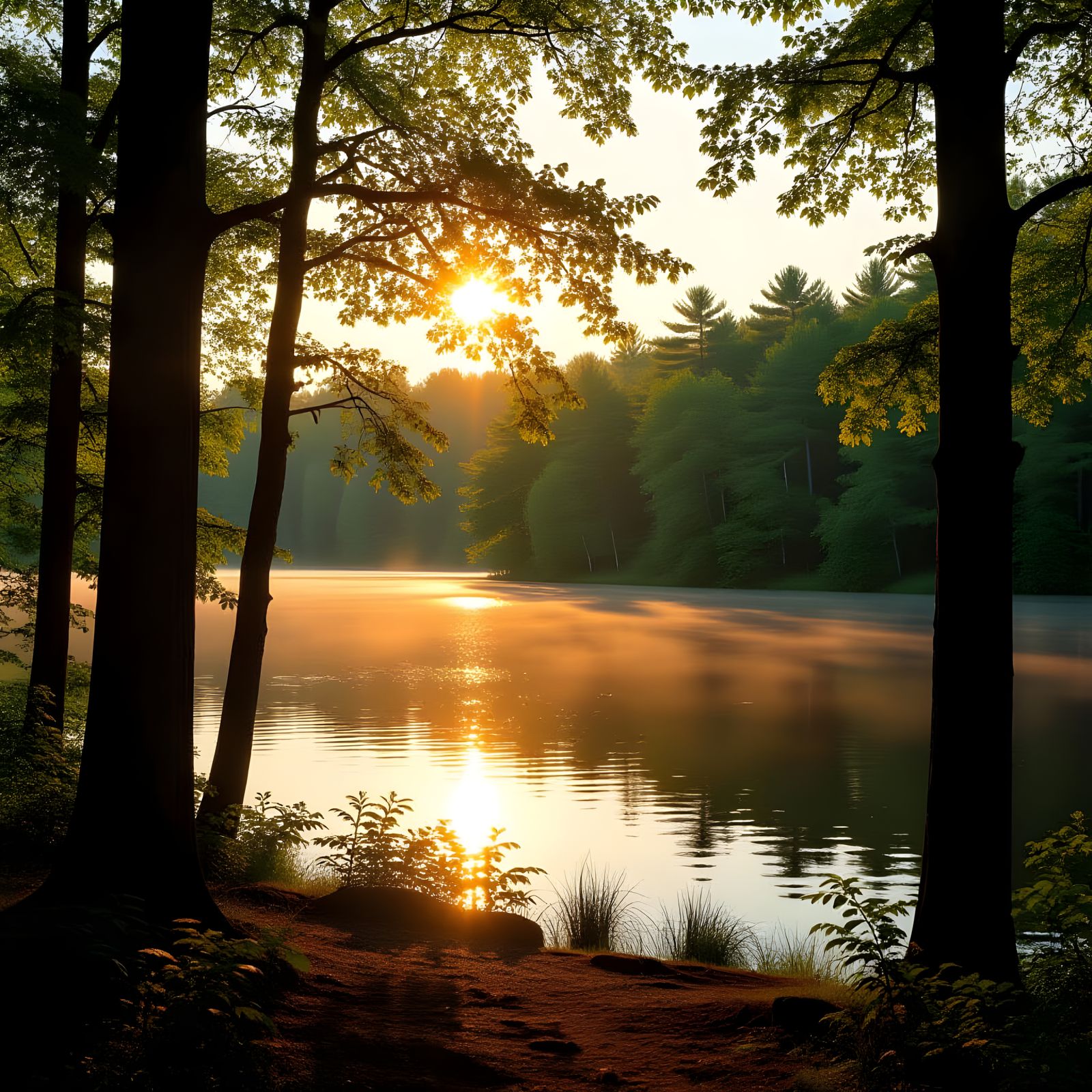 Golden Afternoon Forest Light with Dappled Shade