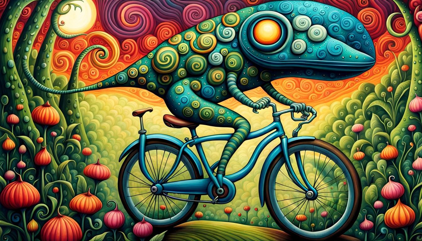 Alien Biker in Surreal Art Brut Style