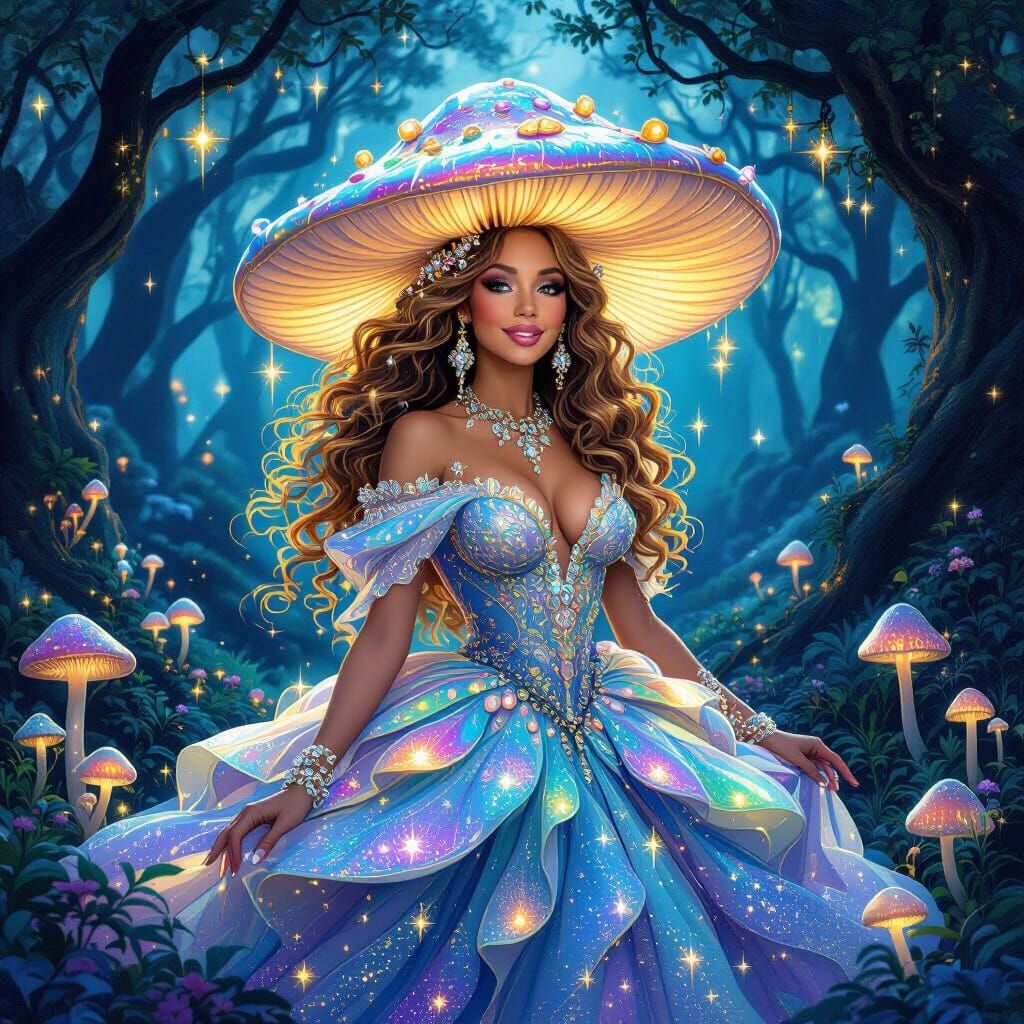 Mariah Carey as a Mushroom Queen in Enchanted Forest