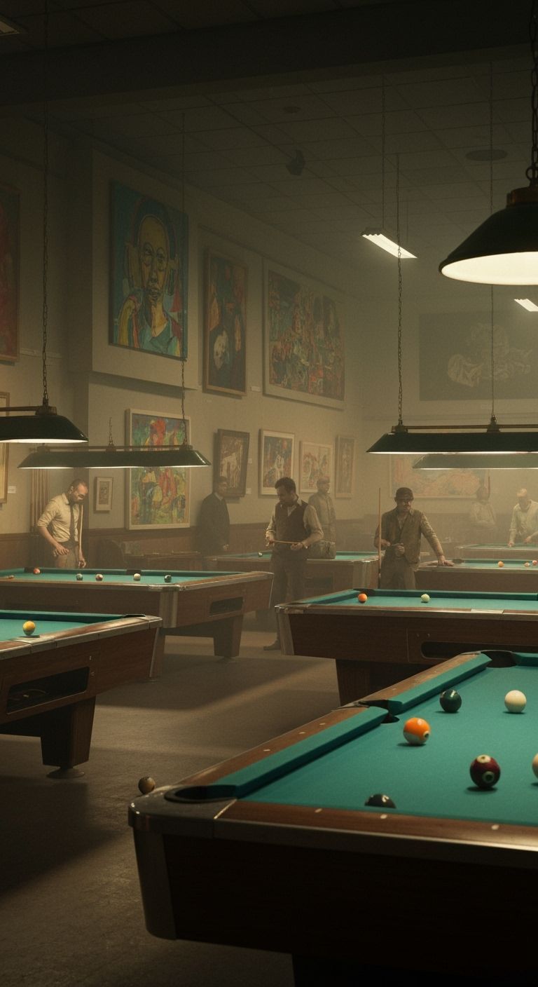 Moody Pool Hall Gallery at Night: A Cinematic Masterpiece