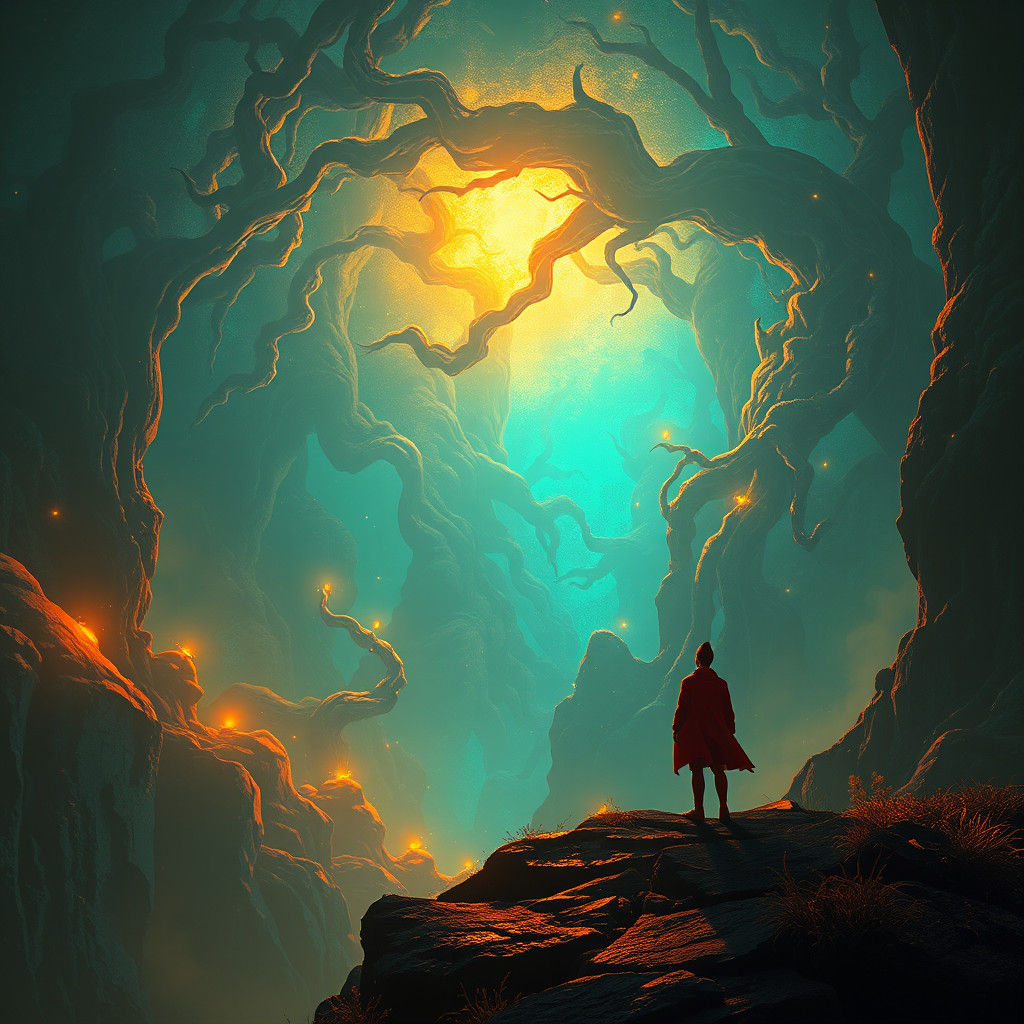 Contemplative Figure in Mystical Realm: Fantasy Art