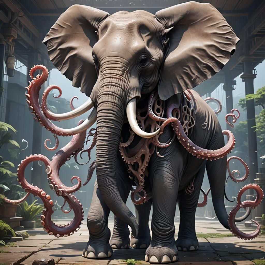 Elephant with Tentacles: 3D Anime Style Art