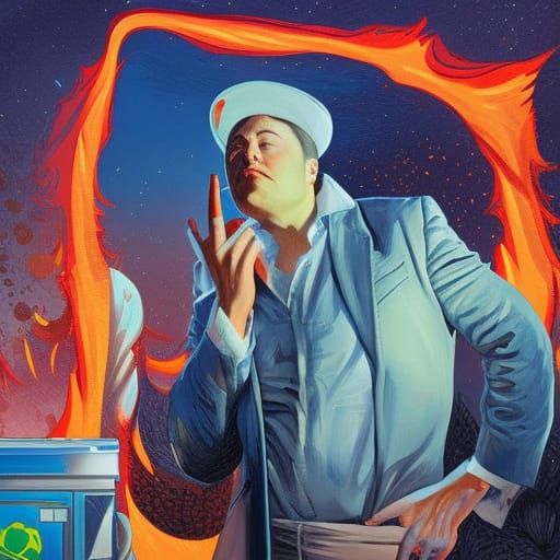 Distressed Man Portrait with Fire, Comic Book Art