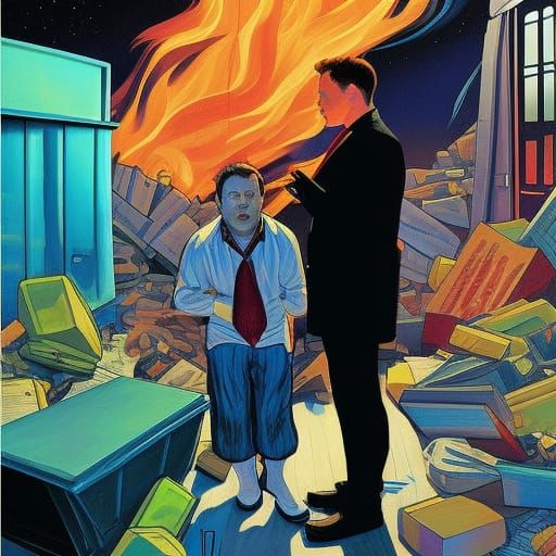 Crying Man Portrait with Fire, Comic Book Art