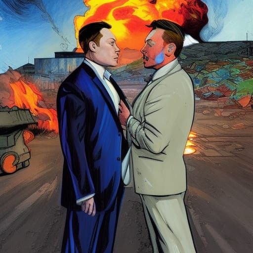 Crying Man Portrait with Dumpster Fire, Comic Book Art