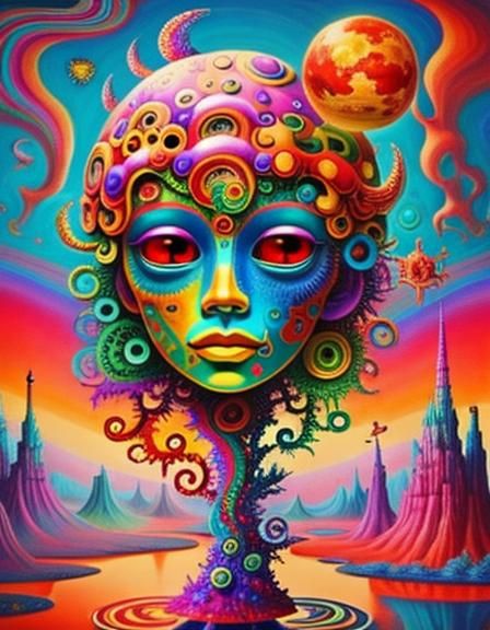 Psychedelic Fantastical Scene with Vivid Colors