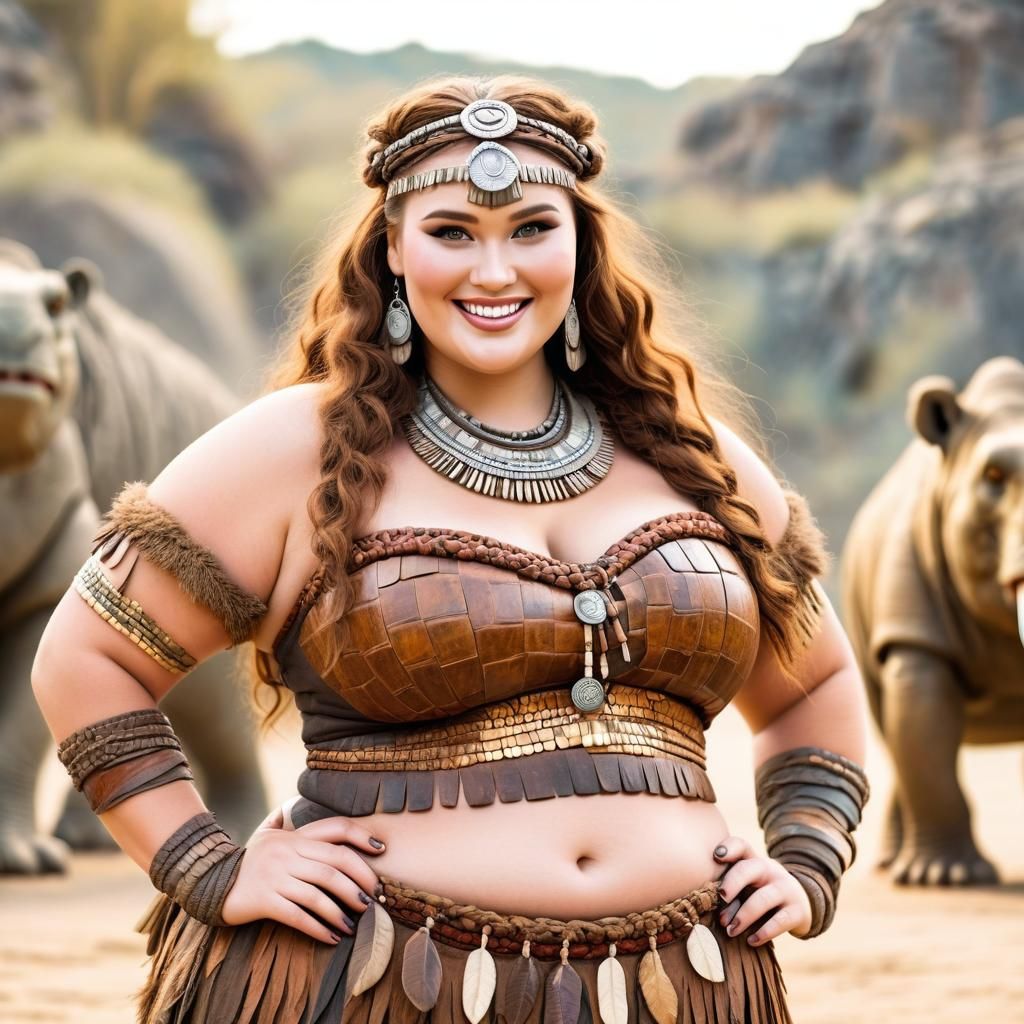 Curvy Prehistoric Woman with Elaborate Background