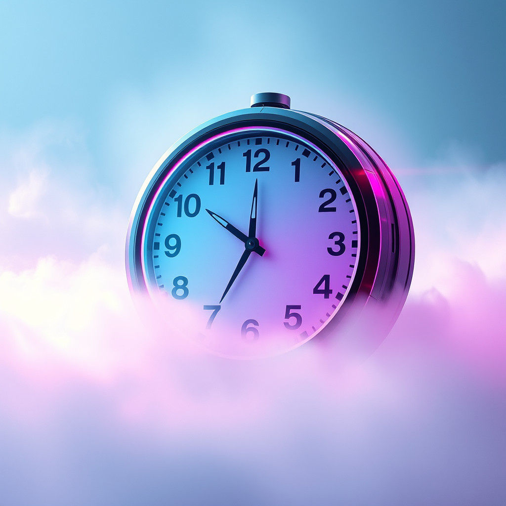 Futuristic Clock Dissolving in Synthwave Neon Mist