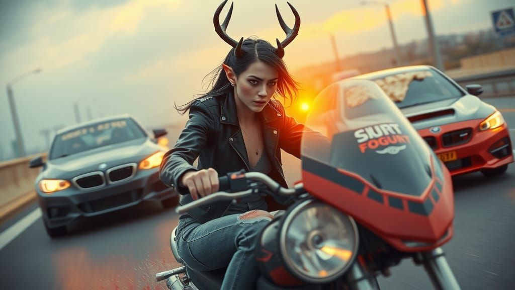 Elf on Motorcycle Chase Scene in 8K