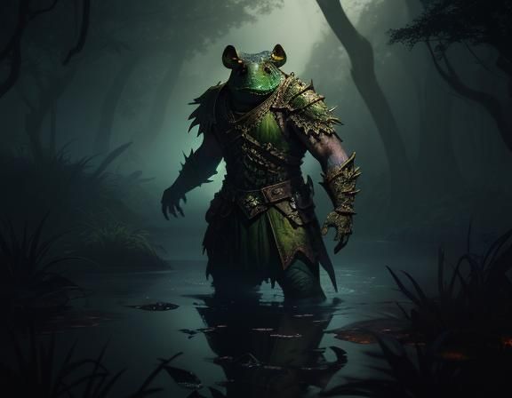 Bullywug in Murky Swamp: Dark Fantasy Concept Art