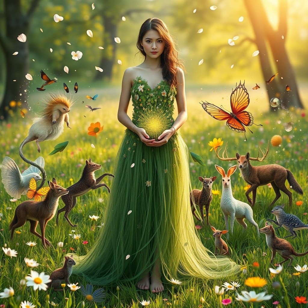 Woman in Lush Meadow, Embodying Hope and Resilience