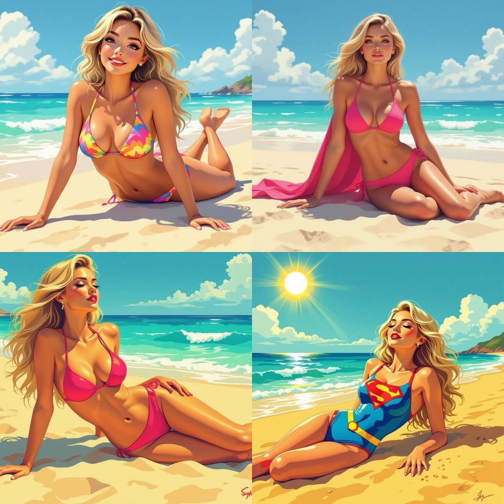 Supergirl Sunbathing on Beach in Bikini