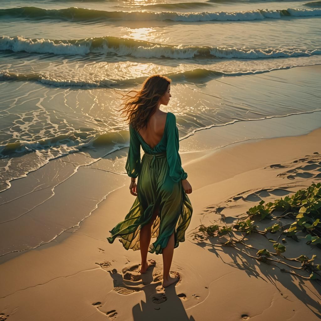 Dreamy Sunset Beach Scene in Impressionist Style