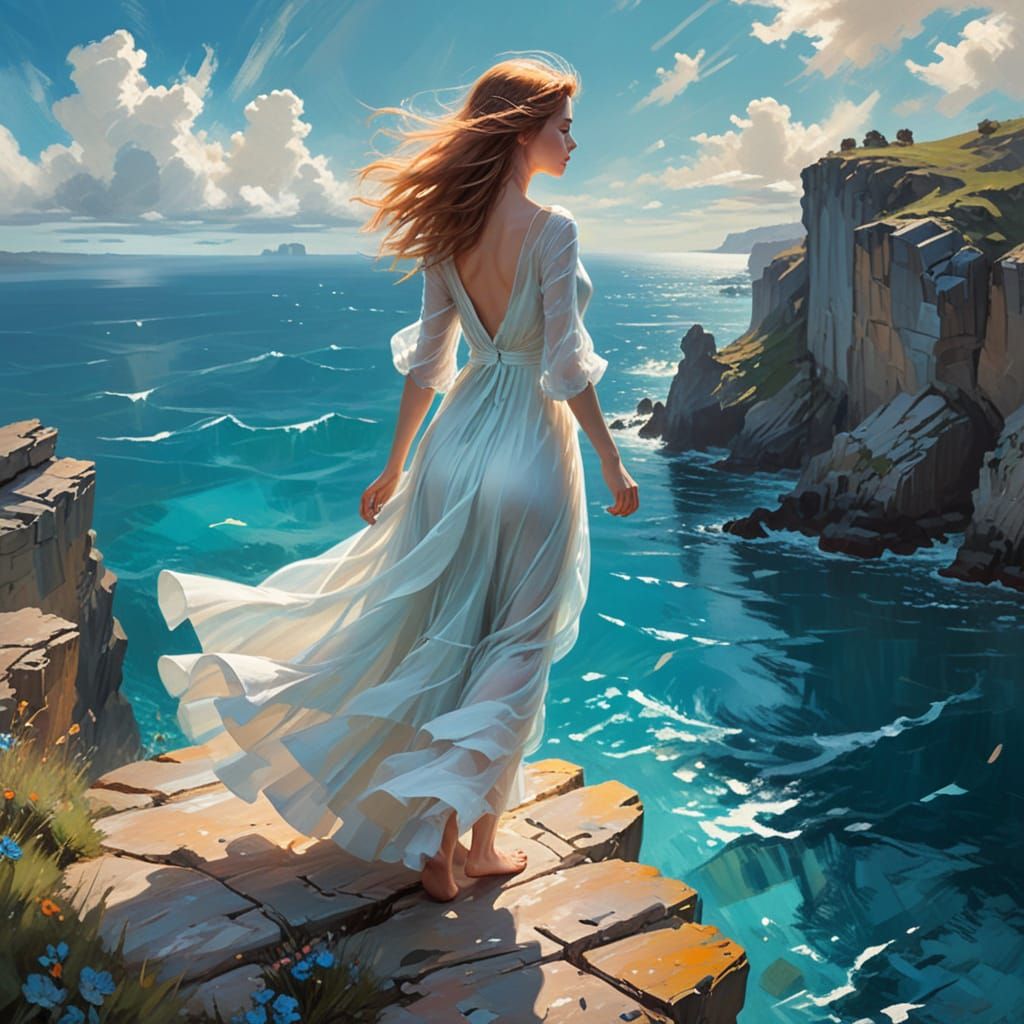 Woman Embracing Freedom in Dreamy Seascape