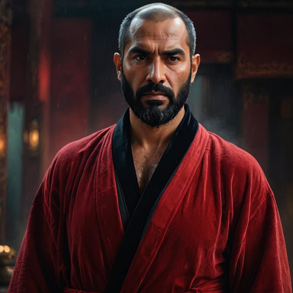 Pensive Man in Red Bathrobe: Expressionist Portrait