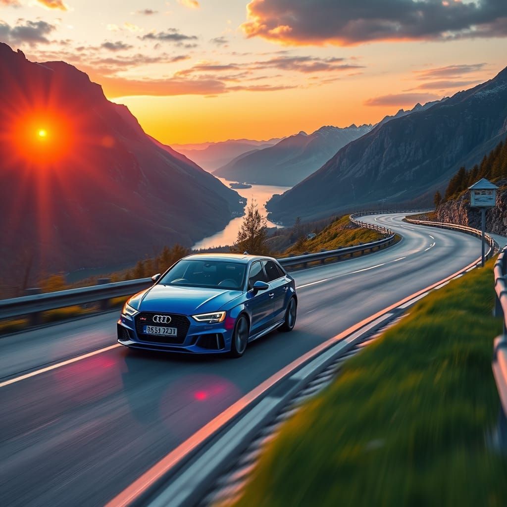 Electric Audi RS 3 Sportback Speeds Through Fjords in Neon