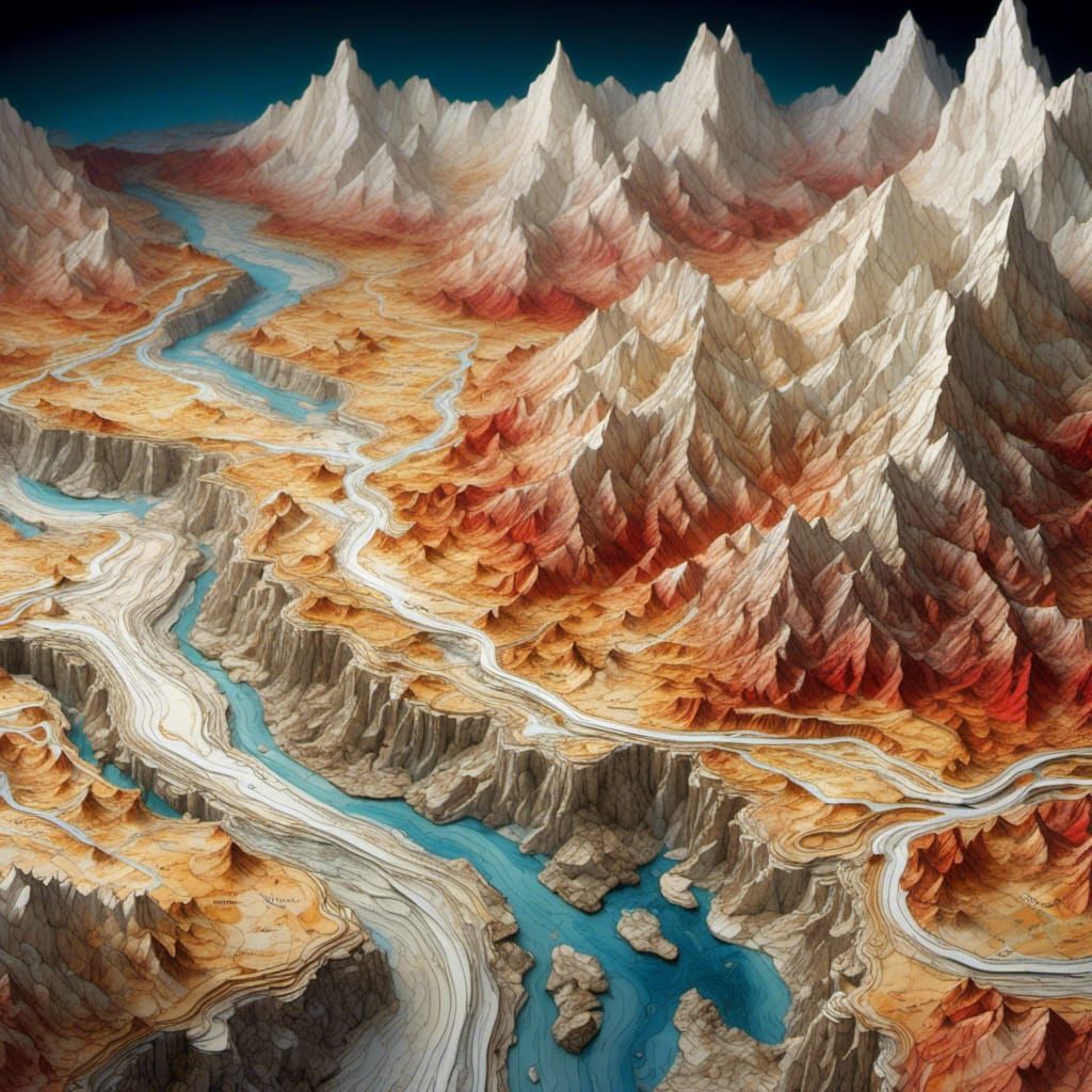 Marble Topographical World Map in Greco-Roman Style