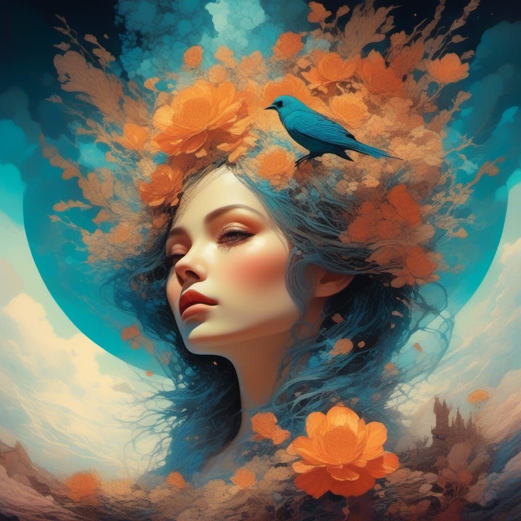 Surreal Fantasy World with Starry Night Sky