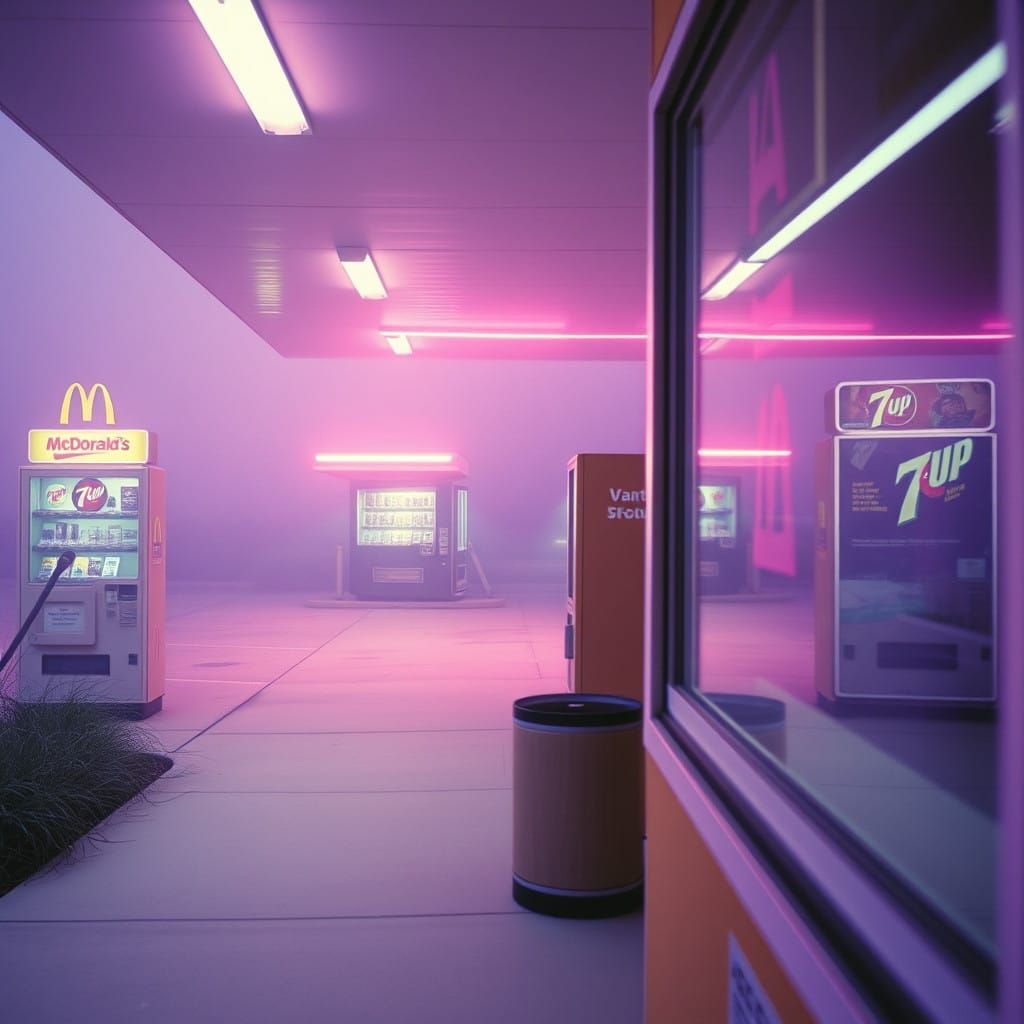 Nostalgic Futuristic Gas Station at Dusk