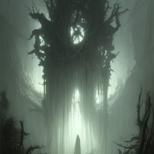 Cursed Forest Monster in Dark Horror Style
