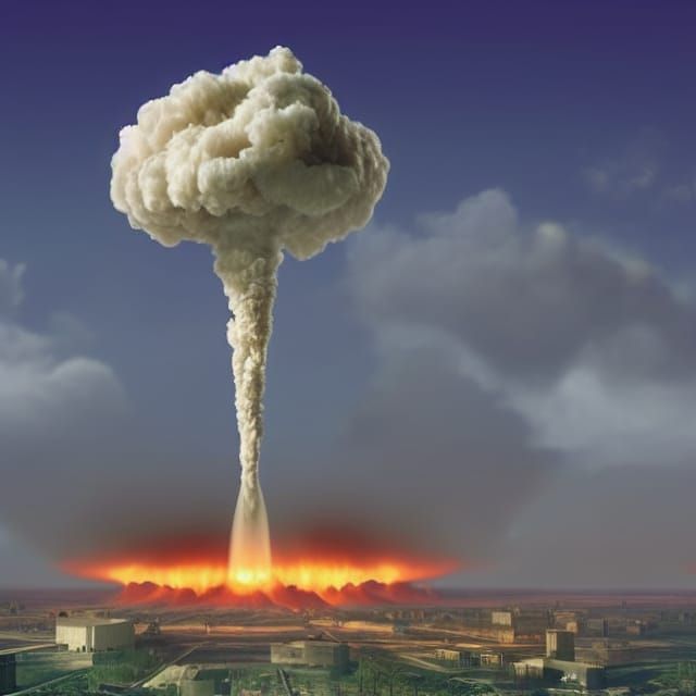 Realistic Atomic Bomb Mushroom Cloud Over City