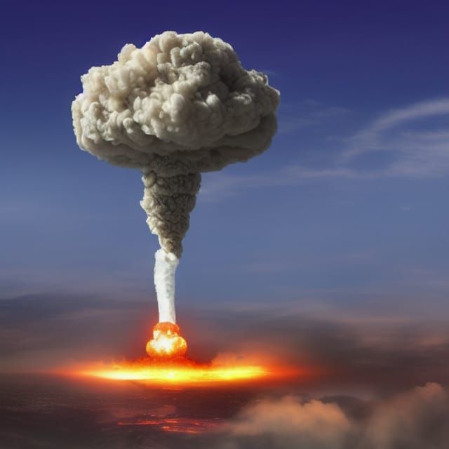 Realistic Atom Bomb Mushroom Cloud Over Destroyed City