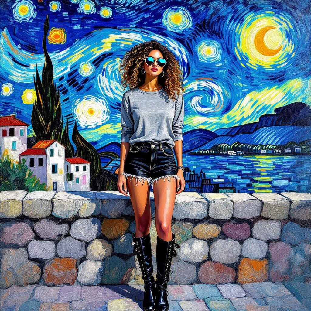 Woman by Sea in Van Gogh Style