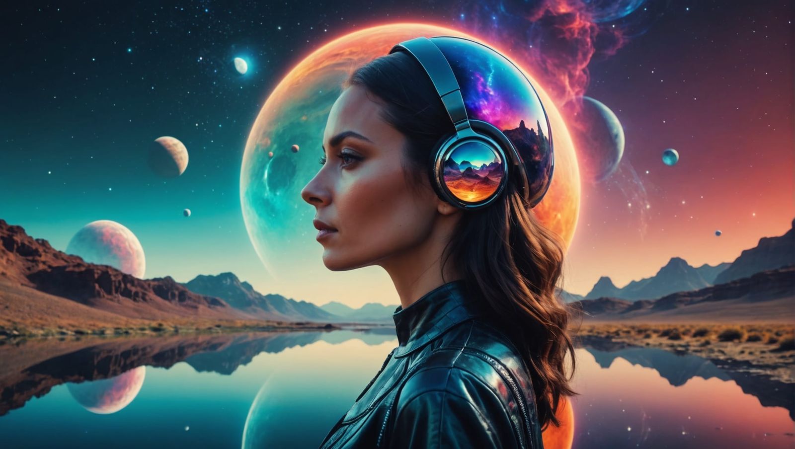 Surreal Double Exposure: Woman and Alien Planet