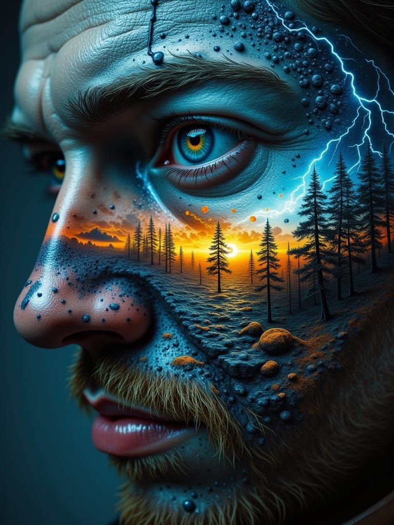 Surreal World Inside Water Drop: Epic Landscape at Sunset