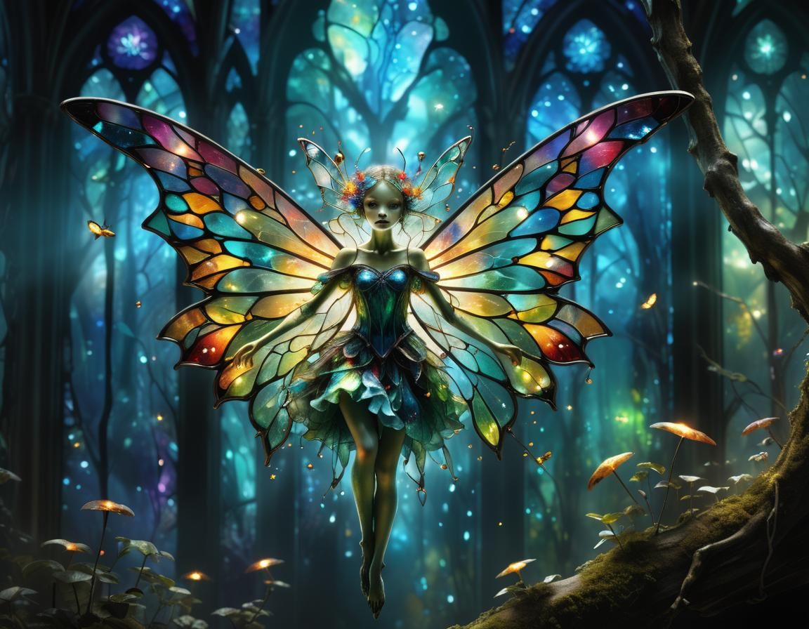 Stunning Stained Glass Fairy in an Enchanted Forest