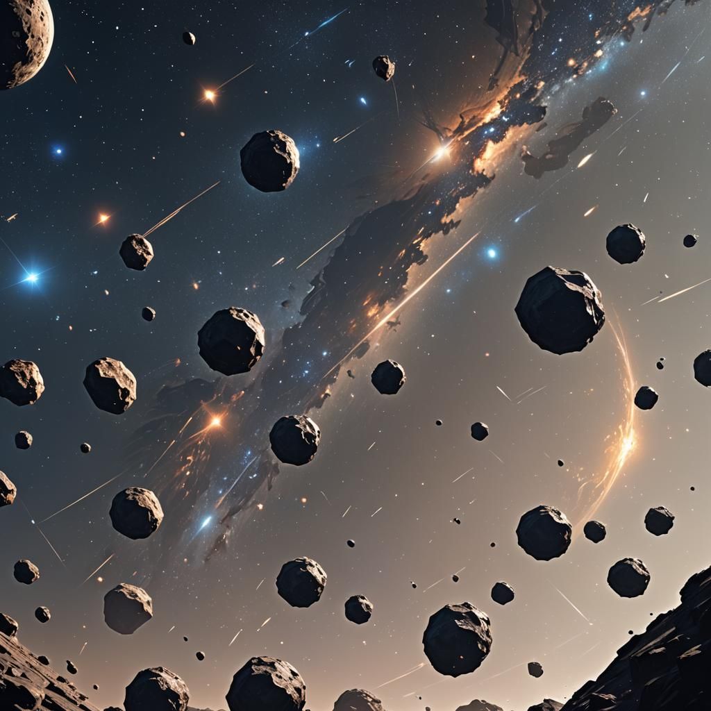 Anime Space Scene with Planets and Asteroids
