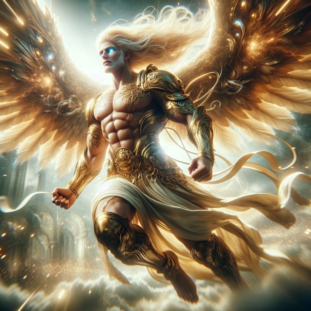 Radiant Angel in Golden Armor with Ethereal Wings
