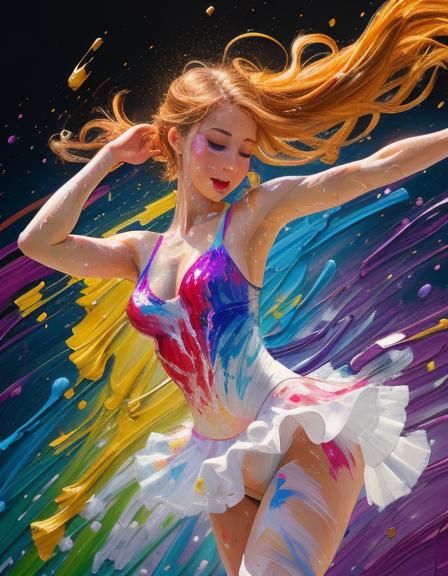 Ballerina's Colorful Dance: An Impressionist Body Paint Expl...
