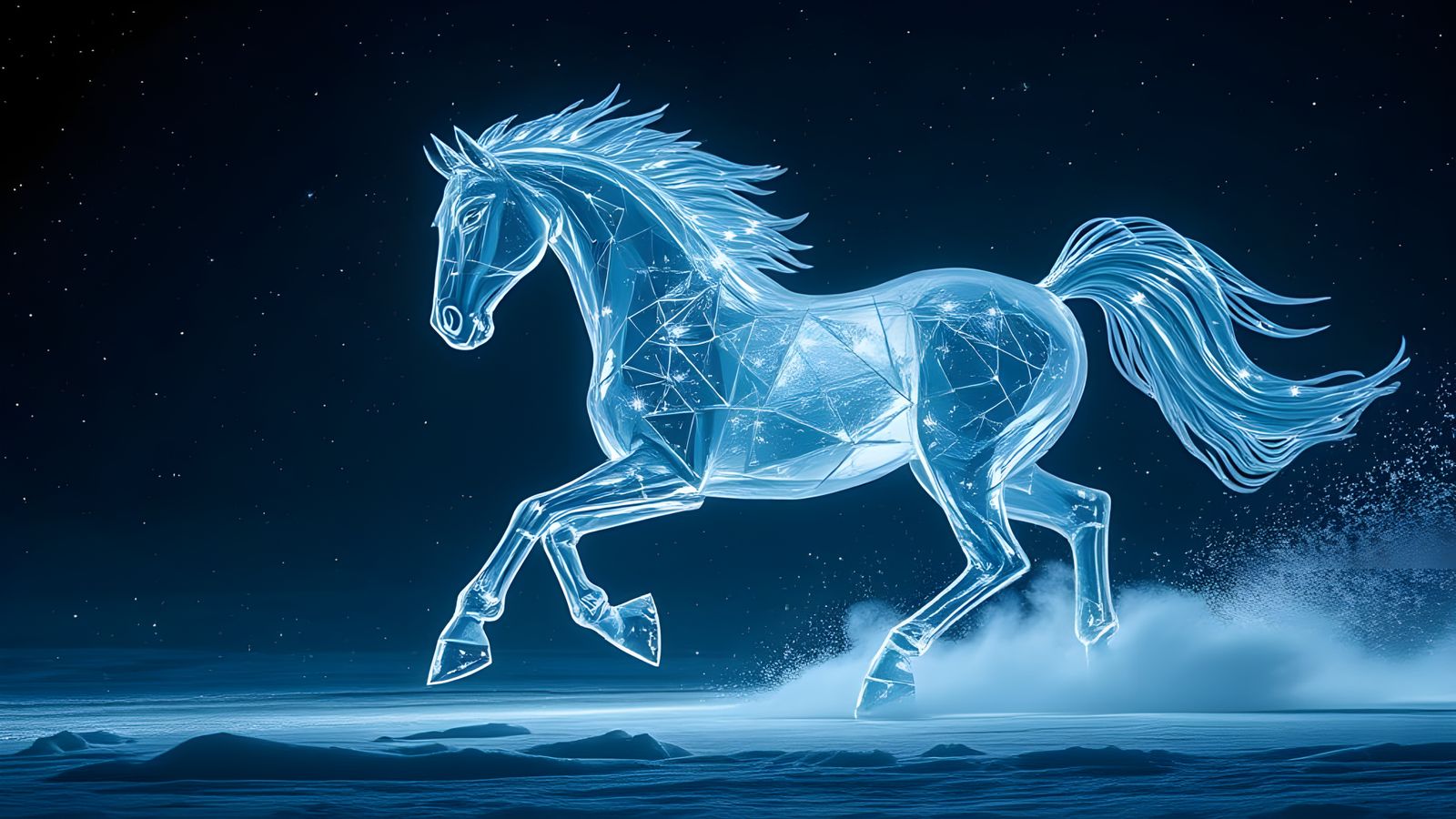 Ethereal Ice Stallion Gallops Under Starlight