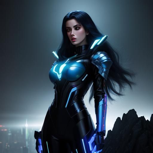 Futuristic Woman in Sci-Fi Cityscape Digital Painting