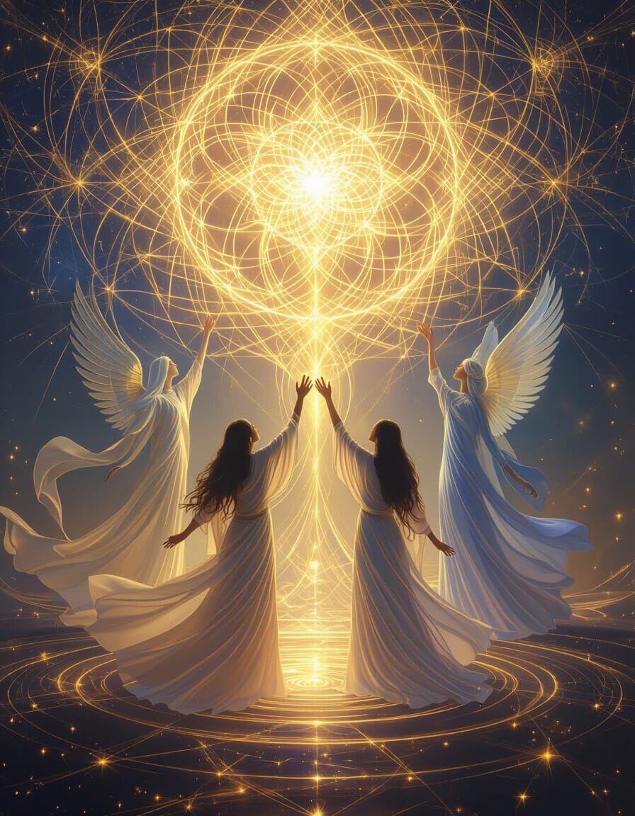 Cosmic Vision of Ethereal Beings in Sacred Harmony