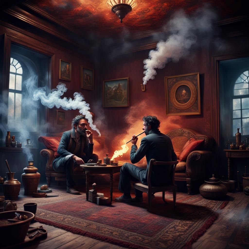 Smoky Narghile Lounge: Detailed Matte Painting