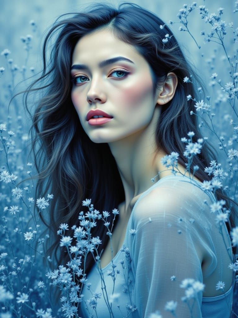 Ethereal Winter Portrait in Watercolor Style