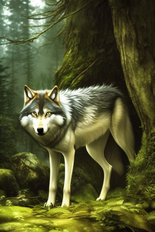 Detailed Wolf Portrait in Chiaroscuro Style