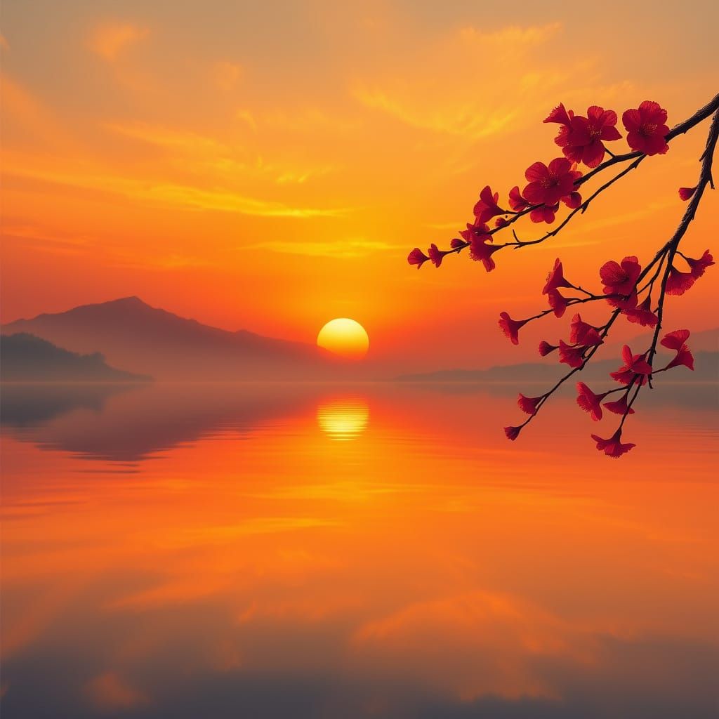 Tranquil Sunset on a Calm Body of Water