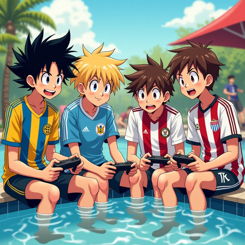 Brothers Gaming Poolside in Dragon Ball Z Anime Style