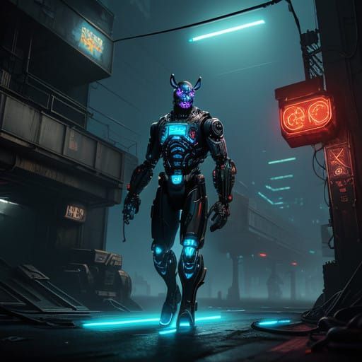 Cyborg Pig in Gritty Dystopian Metropolis