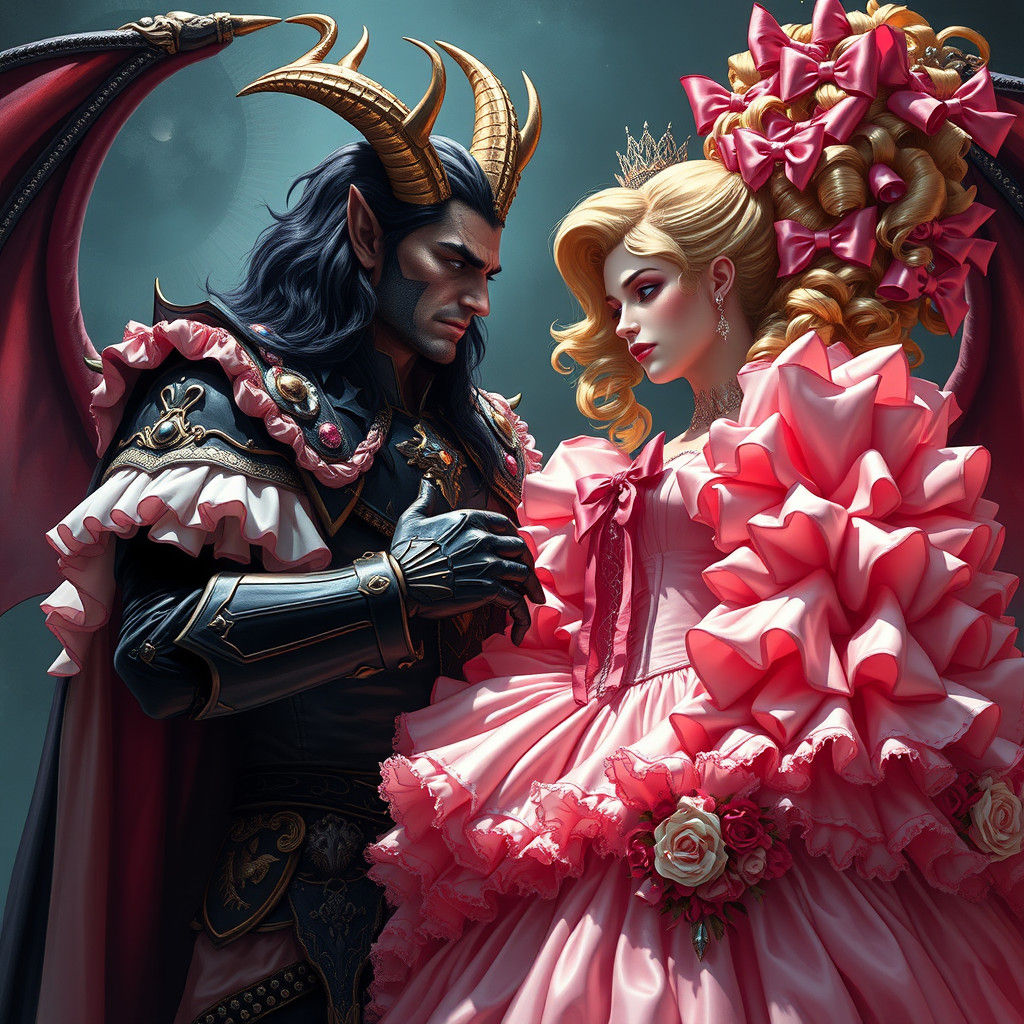 Demon King Buttons Bride's Dress, Dramatic Digital Painting