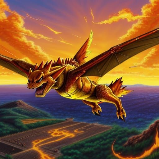 Charizard in Flight: Vibrant Digital Anime Art