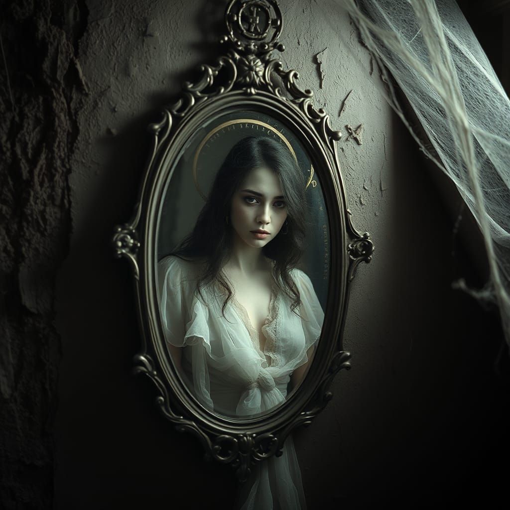 Ethereal Woman in Antique Mirror: Dark Romanticism