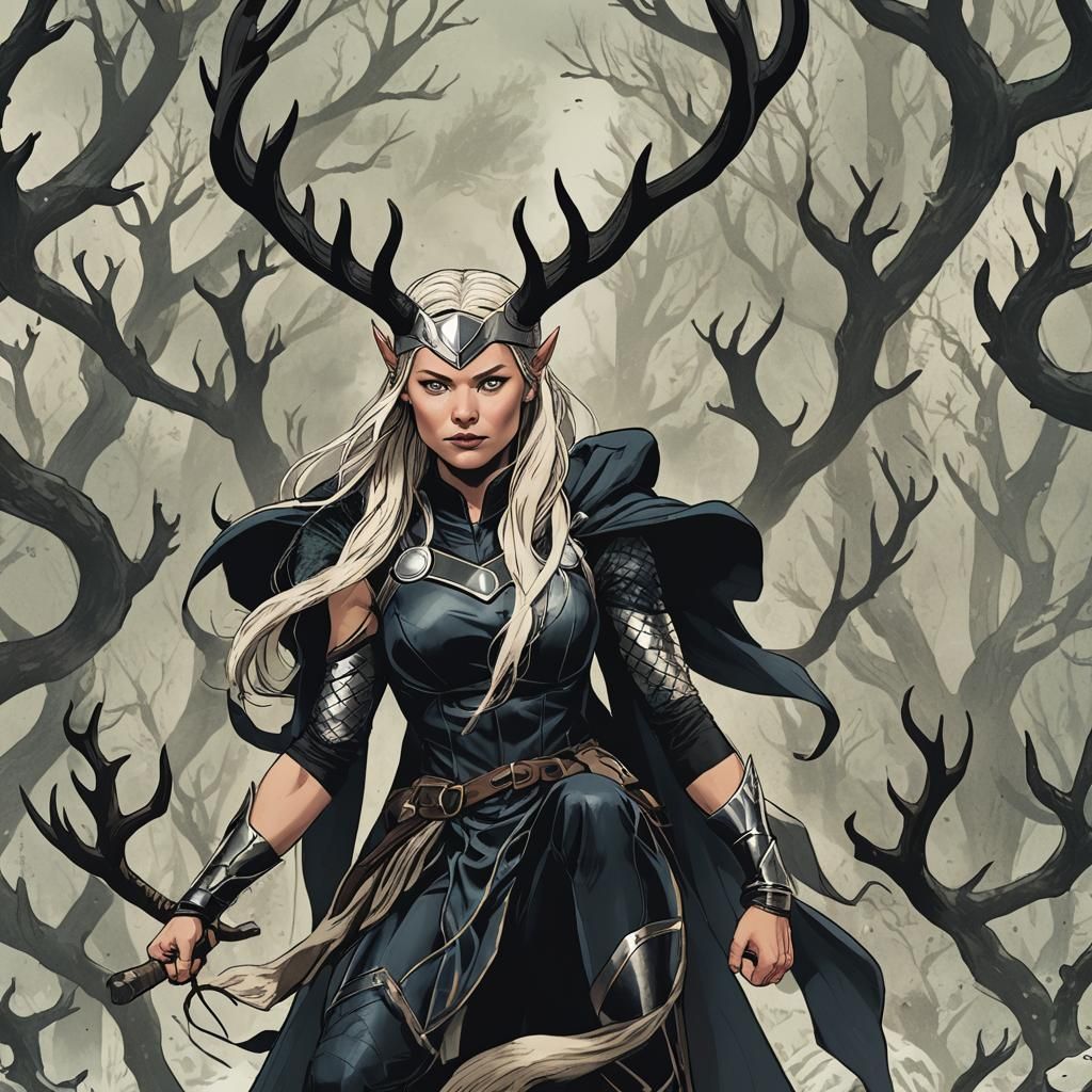 Hella with Black Antlers Portrait